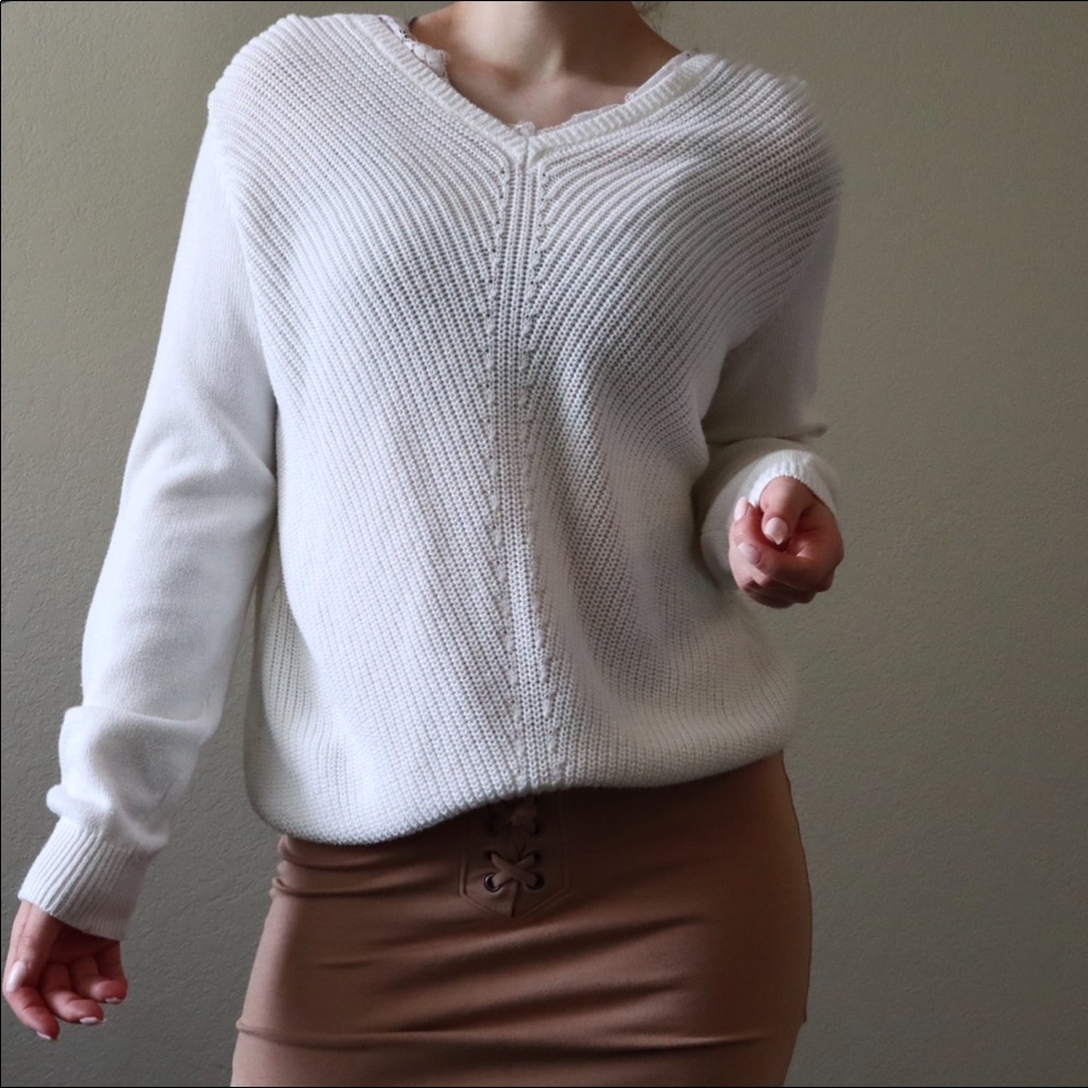 white cotton sweater, very light and cozy